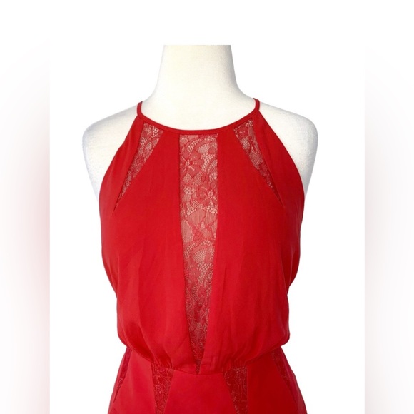BCBG halter lace short dress. Red with a tint of coral. Size 0. - Picture 3 of 6